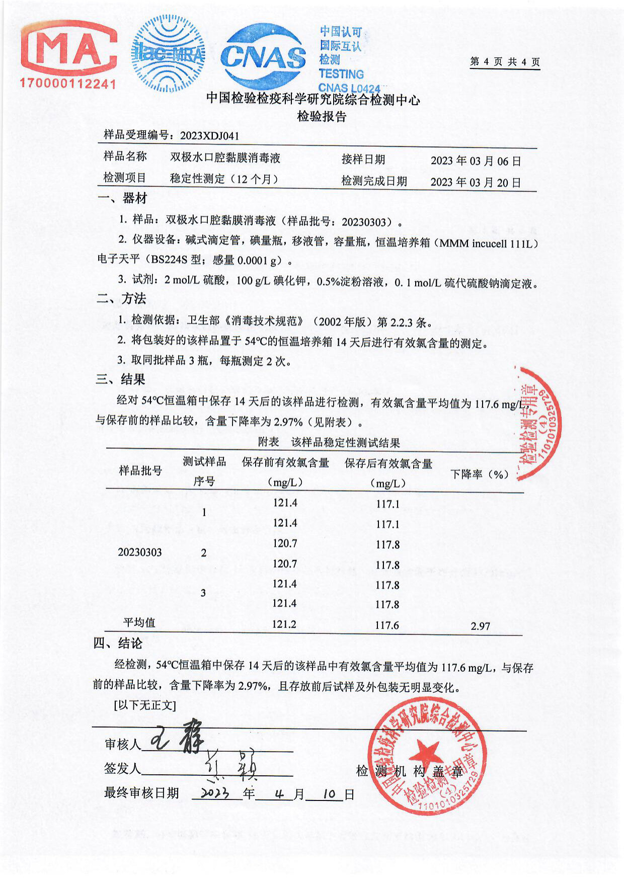 双极水口腔黏膜消毒液检测报告
