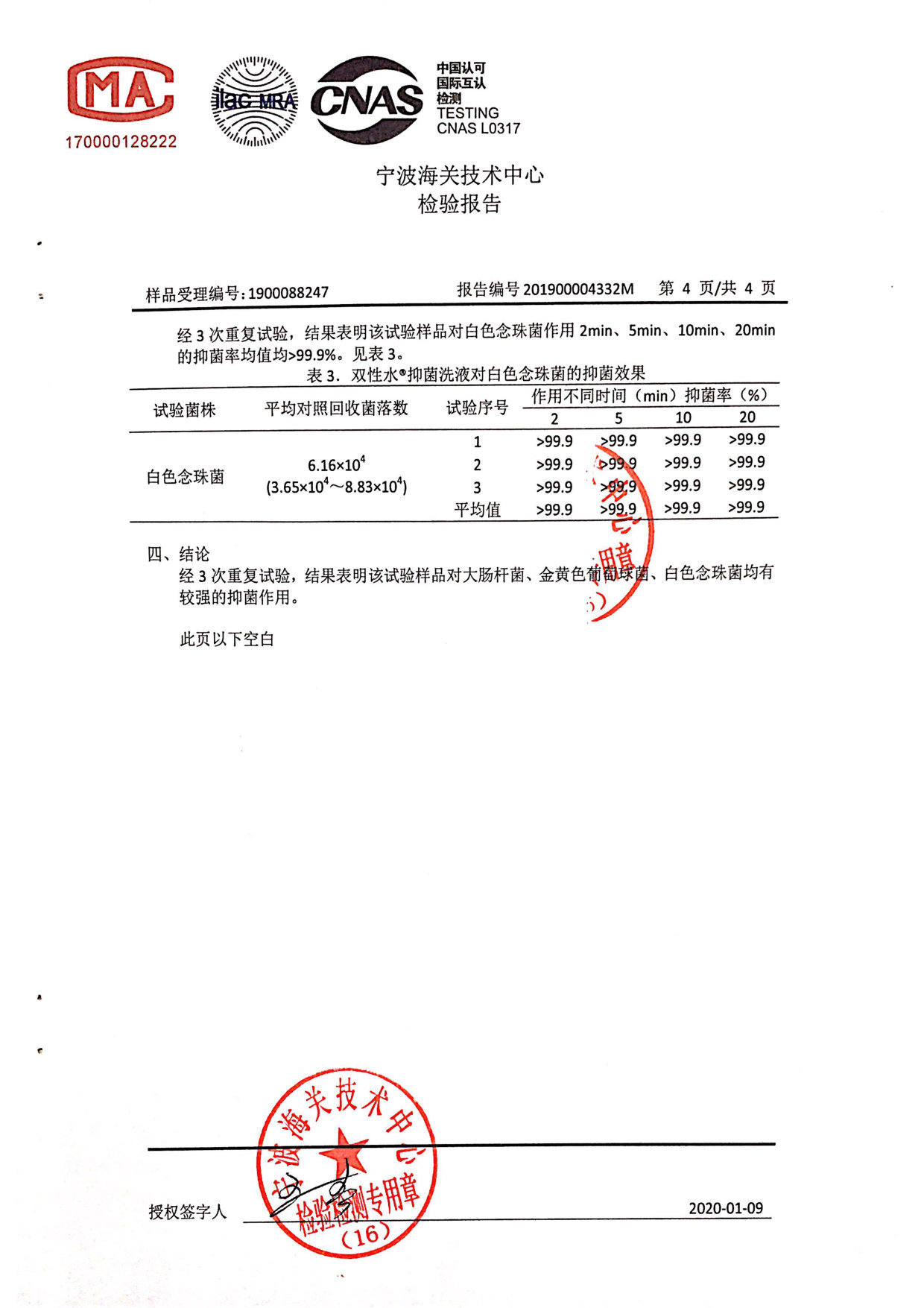 双性水抑菌洗液检测报告
