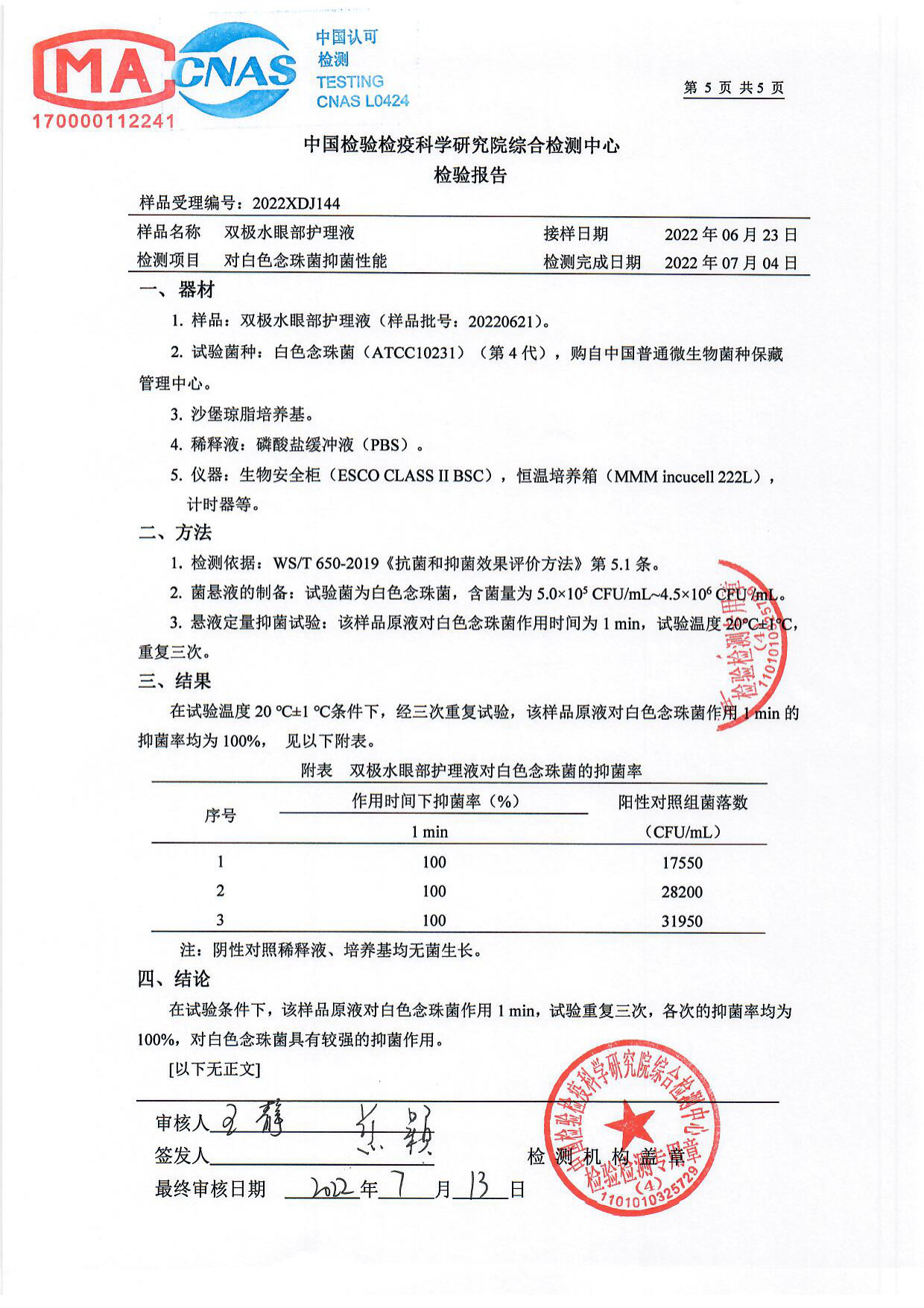 双极水眼部护理液检测报告